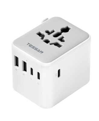 TESSAN Universal Travel Adapter 28W, International Power Adapter with 3 USB C 2 USB A Charging Ports, Worldwide Plug Adaptor for US to European UK Italy Ireland New Zealand (Type C G A I)