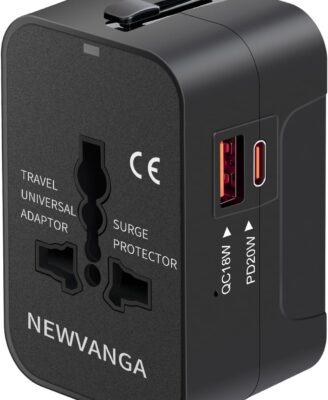 Travel Adapter USB C, Universal All in One Worldwide Travel Adapter Fast Charge GaN PD3.0 Type C USB-A Quick Charging Ports Power Converters Wall Charger AC Power Plug Adapter for USA EU UK AUS Black